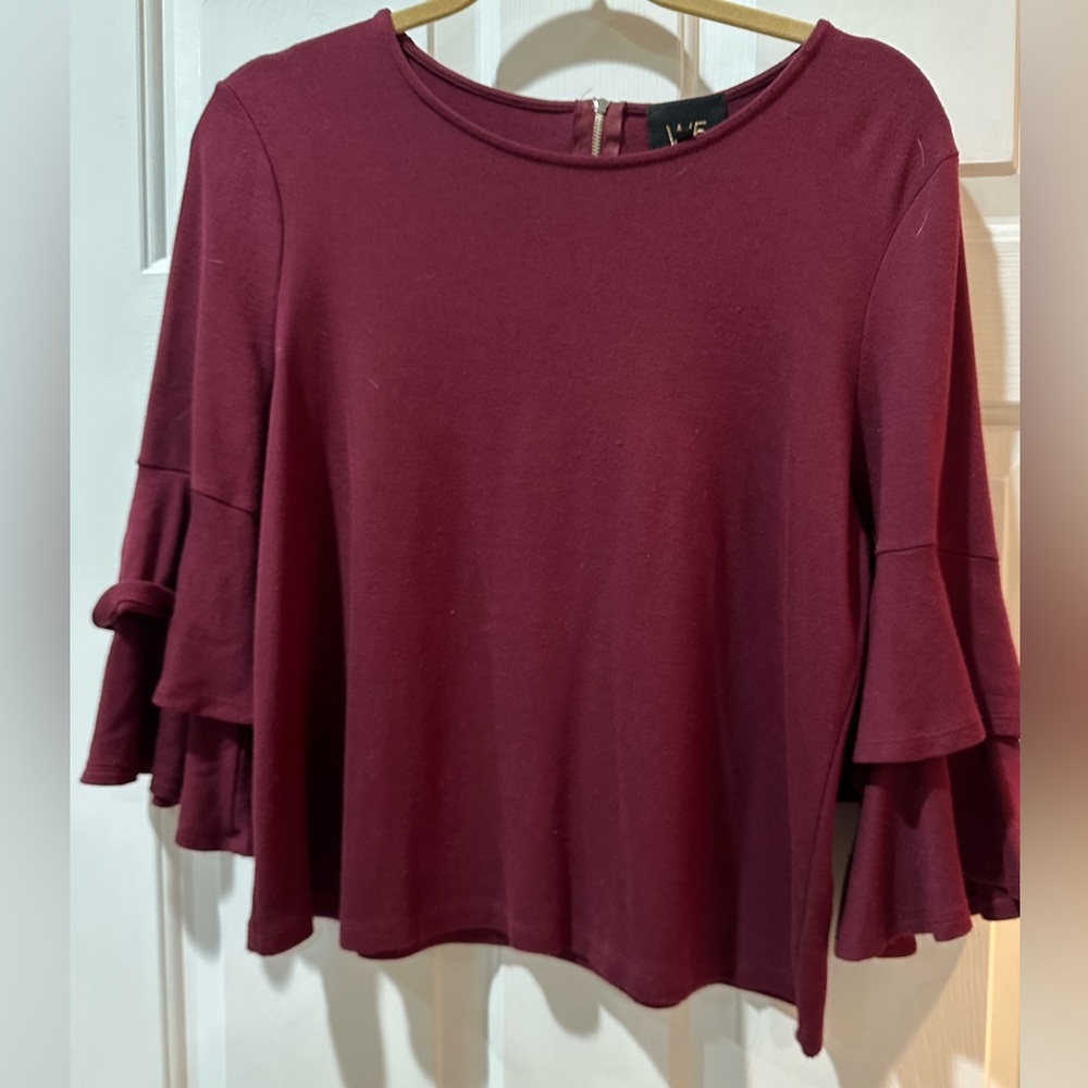 Ladies W5 Maroon Ruffle Sleeve Blouse Medium